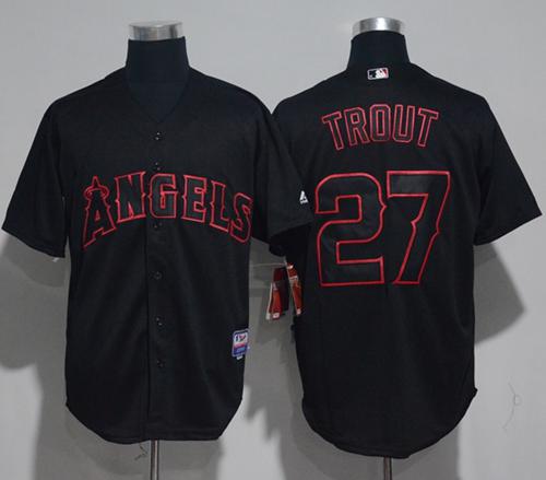 Angels of Anaheim #27 Mike Trout Black Strip Stitched MLB Jersey